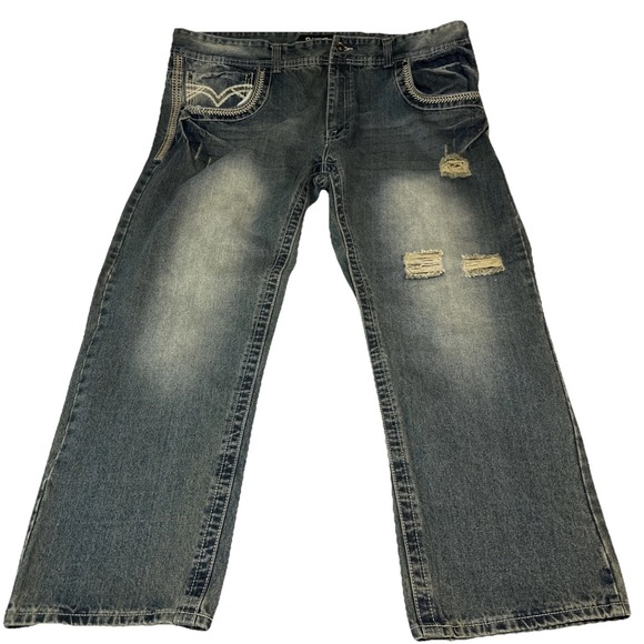 S2 Mens Wear Other - Y2K S2 Mens Wear Patch Embroidery Baggy Jeans  Hip Hop Vintage Blue Jeans 50x31